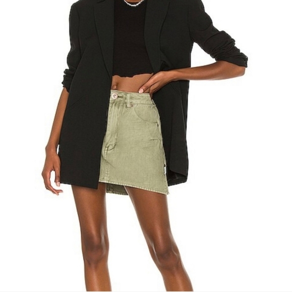 One Teaspoon Vanguard Mid Rise Relaxed Denim Skirt In Olive Size 27 Brand New - Picture 3 of 13
